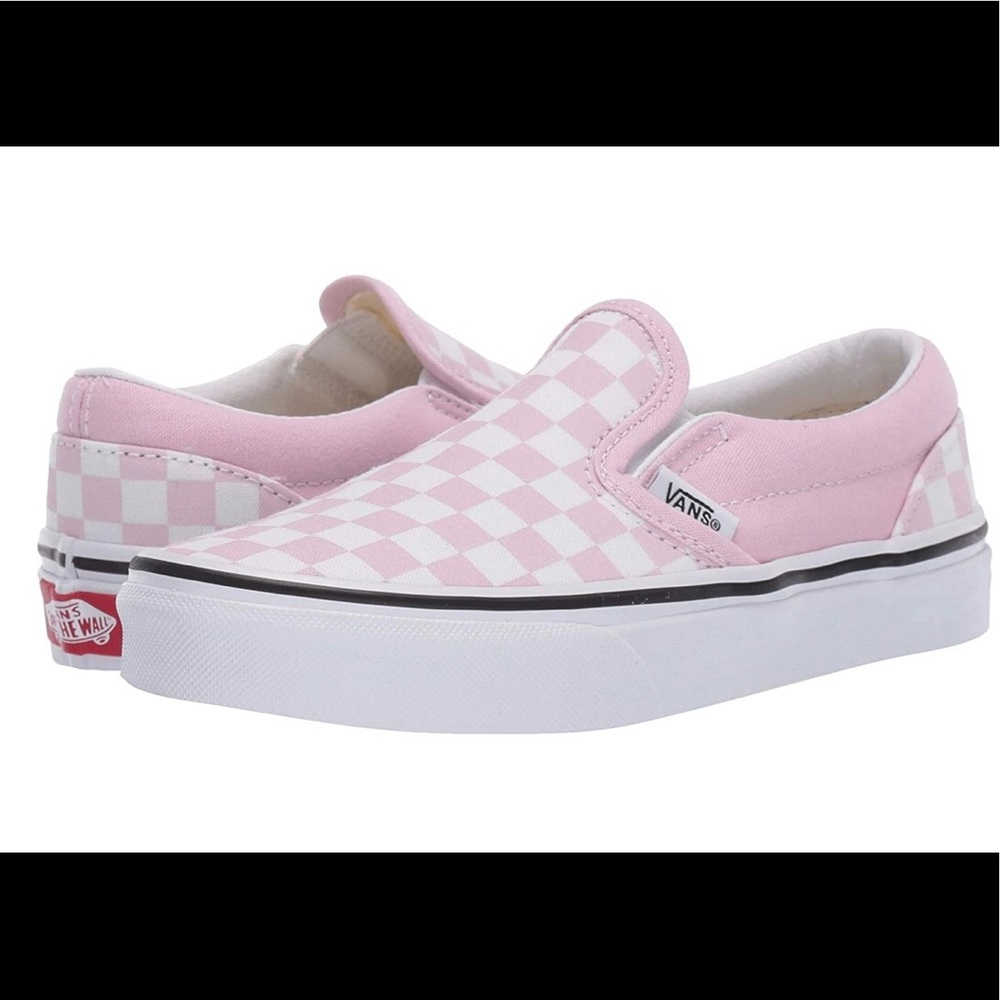 Girls 10.5 Classic Vans slip on pink white check